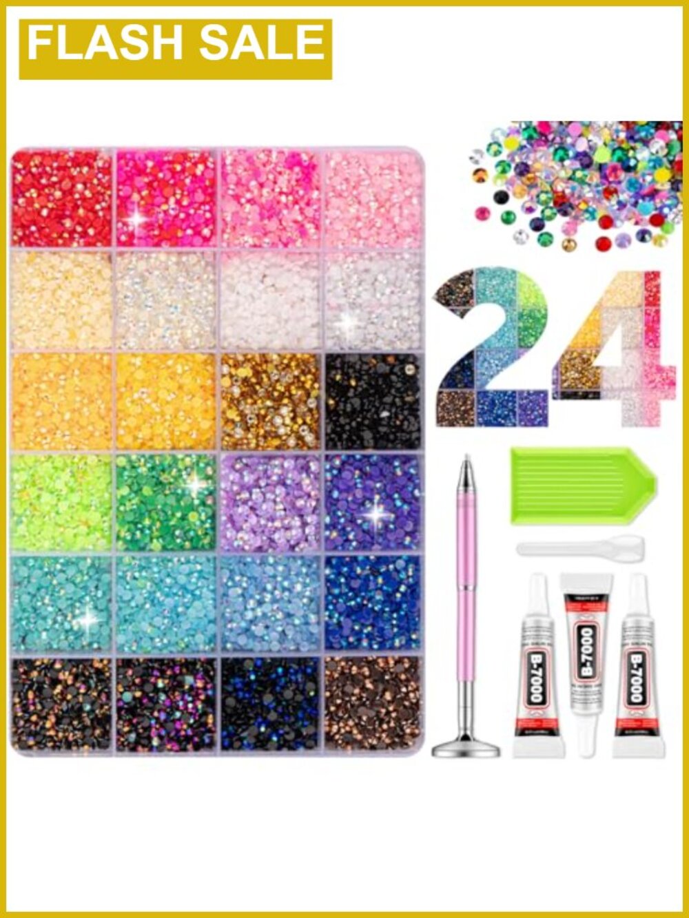 Resin Jelly Rhinestones 24 Colors Bedazzling Kit with Glue & Tools